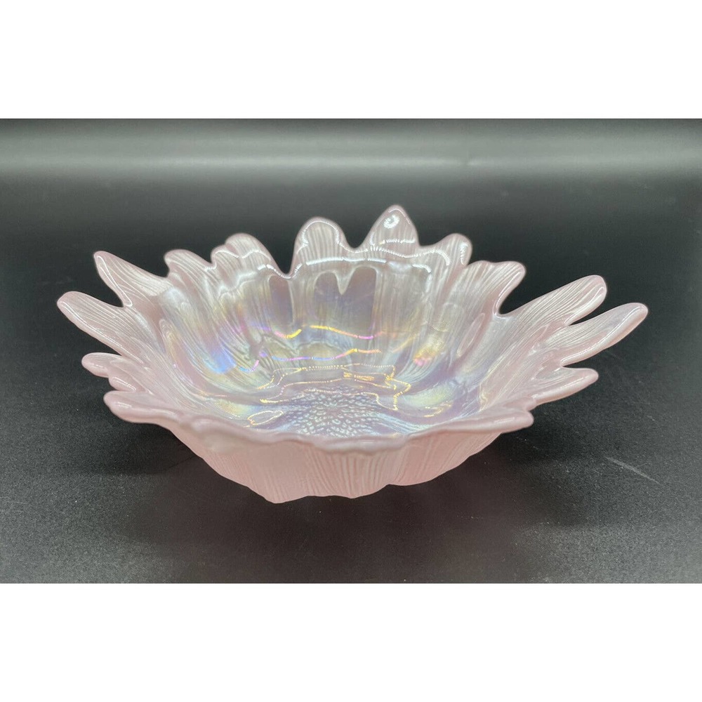 Pink Floral Art Glass Bowl Turkish Akcam Iridescent Gorgeous Shimmery